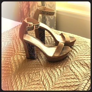 Vince Camuto suede chunky snakeskin heels